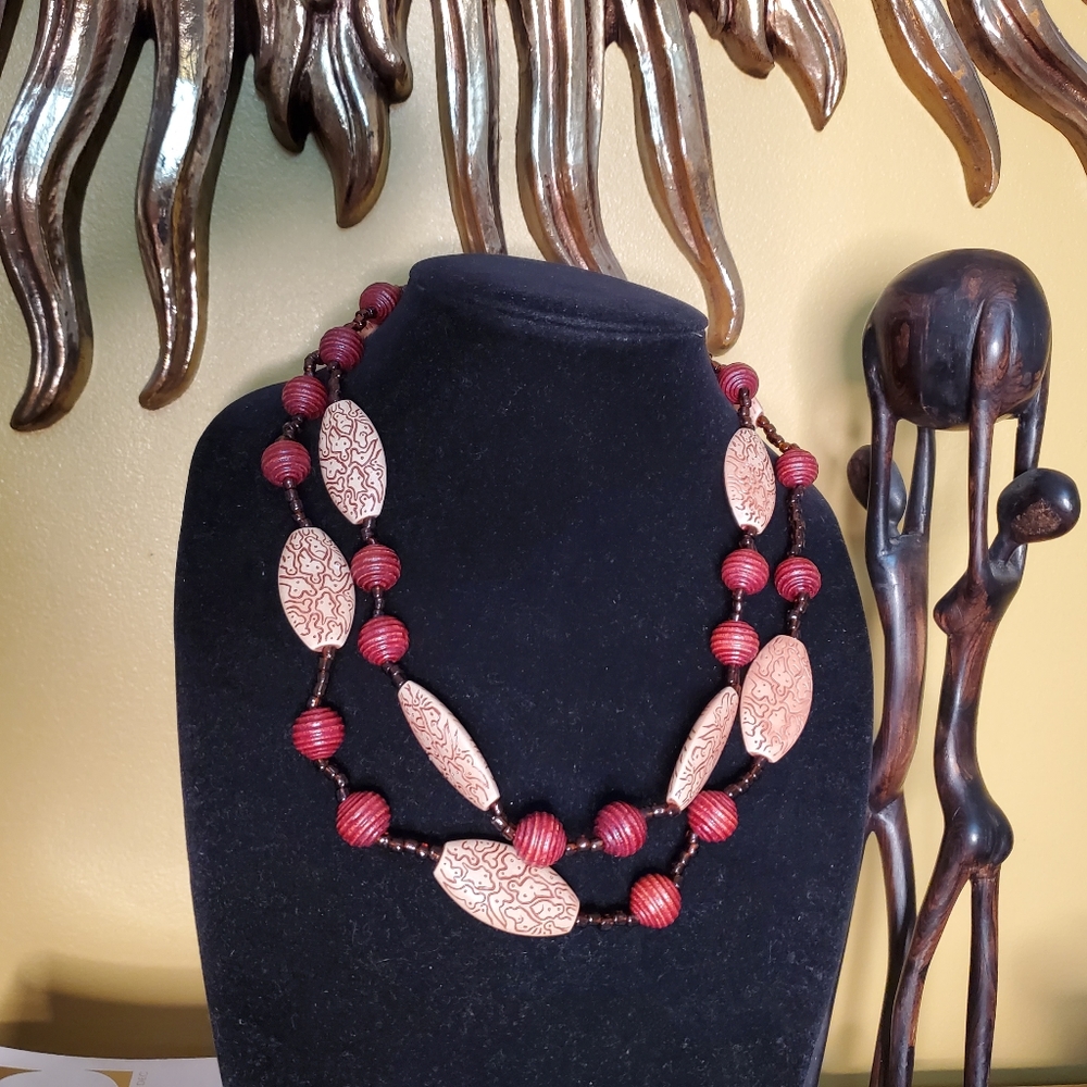 44" Resin Tribal Style Bead Necklace